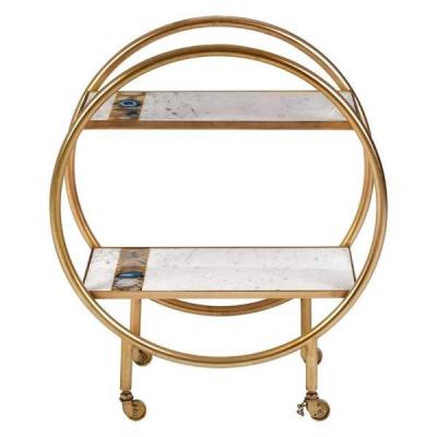 China Factory Wholesale Adjustable Creative Metal Gold Marble Top (Height) Movable Side Table With Wheels for sale