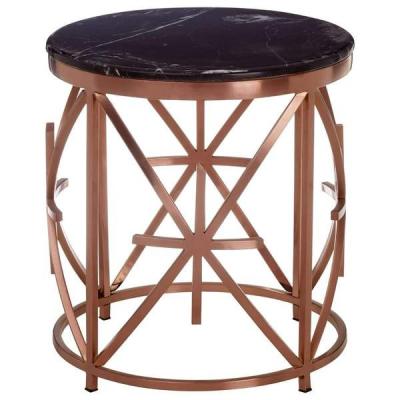 China STAINLESS STEEL WITH MARBLE new design around texture living room stainless steel black marble gold brushed side table for sale