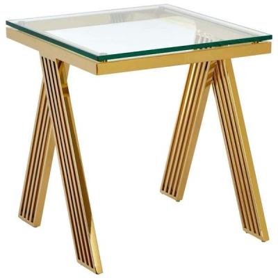 China STAINLESS STEEL WITH GLASS DesignSquare Shinning European Gold Texture Table Side Stainless Steel Transparent Glass for sale