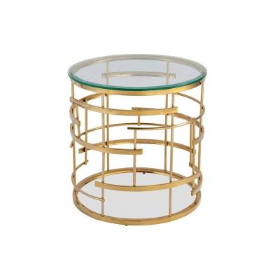 China STAINLESS STEEL WITH GLASS modern custom gold brushed side table in transparent glass design texture stainless steel for sale