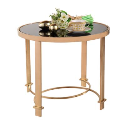 China STAINLESS STEEL WITH MARBLE Fashionable New Design Round Matt Brushed Texture Stainless Steel Gold Glass Marble Side Table for Living Room for sale