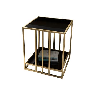 China STAINLESS STEEL WITH GLASS European Style Around 2 Layers Matt Brushed Texture Stainless Steel Marble Side Gold Glass Table For Living Room for sale