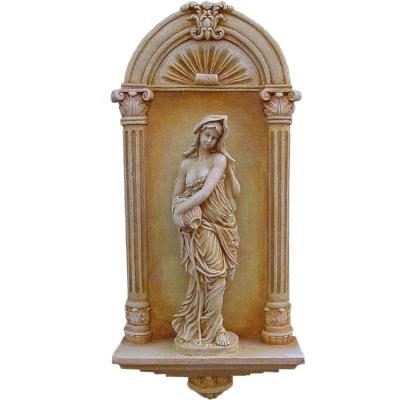 China Traditional Lady Yellow Marble Fountain Fountains Cheap Outdoor Wall Pot Fountain for sale