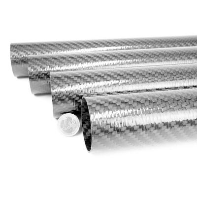 China Carbon Fiber Tube Silver 25mm X 23mm X 1000mm Hollow Carbon Fiber Rods 3K Wrap for sale