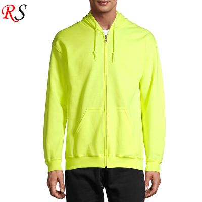 China Anti-wrinkle Performance Good Quality Lime Green Zipper Hoodie Men's Fleece Hooded Sweatshirt for sale