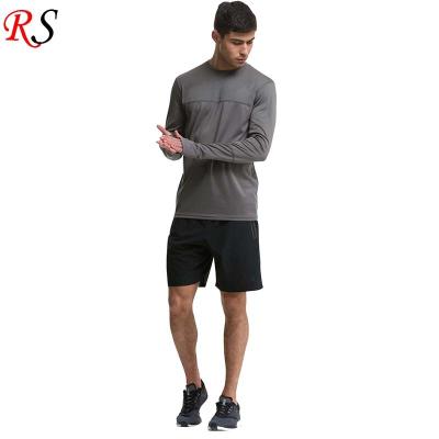 China Gray High Quality Elastic Men's Popular Crewneck Anti-wrinkle Long Sleeve Sports T-Shirt for sale