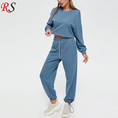 China Anti-pilling Hot Sale Logo Unisex Sweatsuit Tracksuit Custom Made 2 Piece Women Tracksuit Jogging Blue Set for sale