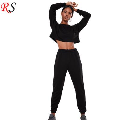 China New Design OEM QUICK DRY Top 2 Piece Women Summer Crop Sweatsuit Cropped Sweatshirt And Jogger Set for sale