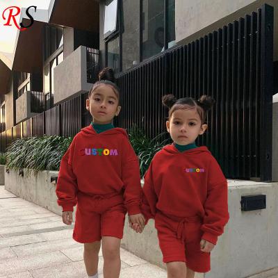 China Breathable Wholesale Cotton Terry / Fleece Sweatsuit Kids Shorts And Hoodie Set Loungewear Kids Tracksuit for sale