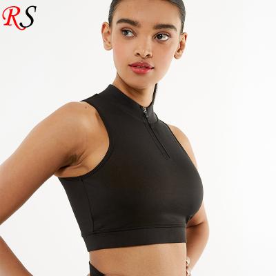 China Wholesale New Style Custom Women's Fitness Front Zipper Yoga Bra High Neck Breathable Sports Crop Top for sale