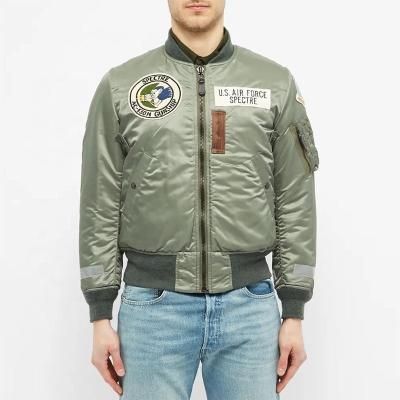 China OEM Custom Wholesale Nylon Green Aviator Waterproof Embroidery Zipper Flight Bomber Jacket For Men for sale