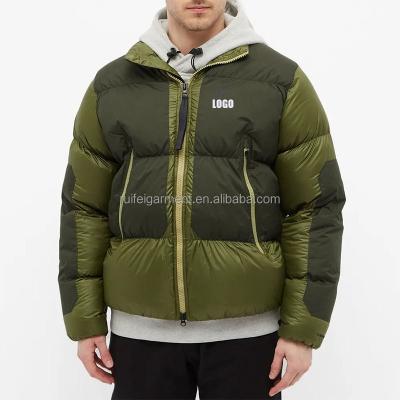 China OEM Breathable Custom Winter Windproof Green Polyester Striping Zipper Patches Down Stripper Jacket For Men for sale