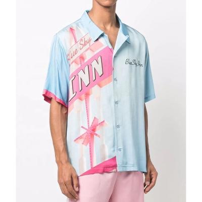 China Anti-pilling Custom Printed Hawaiian Shirt Aloha Beach Holiday Satin Silk OEM Cuban Collar Half Length Full Sleeves For Men for sale