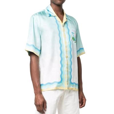 China Anti-pilling Custom Printed Hawaiian Vacation Aloha Satin Silk OEM Collar Beach Shirt Full Cuban Half Button Sleeve For Men for sale