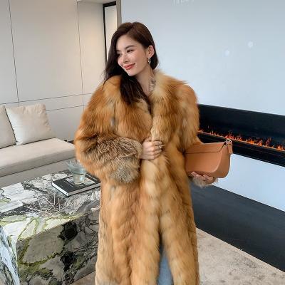 China 2022 Winter New Fox Fur Lining Coat Hot Selling Hot Fox Fur Coat New Real Long Red Fox Fur Coat Jacket Women Wholesale for sale