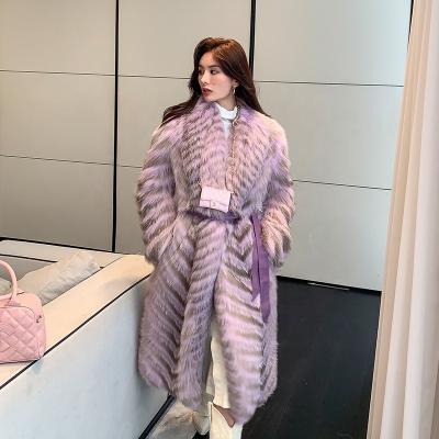 China ODM Real Fur 100% Fox Fur Coat Women Warm Stylish Winter Long Warm Outwear With Color Purple Genuine Fox Fur Coat for sale