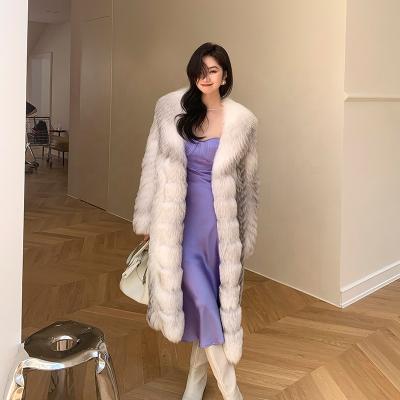 China 2022 Hot New Design China Fashion Popular Luxury Fur Jacket For Women Real Natural Fox Fur Jackets Long for sale