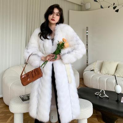 China 2022 Fashion Hot Women Long With Jacket Luxury Warm Soft Elegant White Ladies Winter Natural Fox Fur Coats for sale