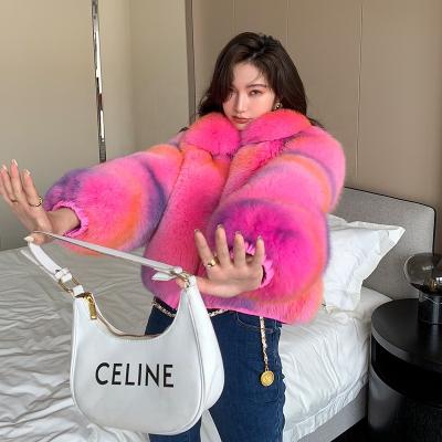 China 2022 Custom Made Women's Real Fur Jacket Soft Fluffy Warm For Woman Fashionable With Real Fox Fur Coat Women Short Colorful Fur Jacket for sale