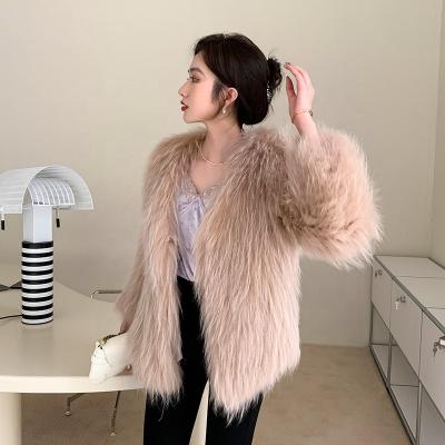 China Factory Direct High Quality Warm Long Real Raccoon Fur Jacket For Lady High Fashion Genuine Fur Overcoat Knitted Raccoon Fur Coat for sale