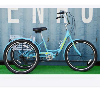 China Cargo Sky blue color Hot sale for old person 24inch shopping tricycle with three wheels cargo trike for sale