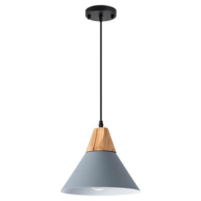 China Modern Nordic Minimalist Restaurant Kitchen Light Fixture E27 LED Aluminum Solid Wood Gray Attic Chandelier for sale