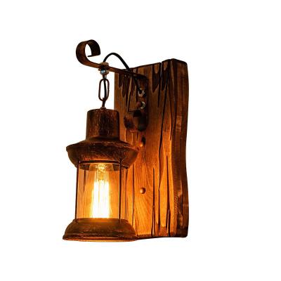 China Vintage simple industrial wood metal head retro color paint wall lamp for home hallway decorate wall light for sale