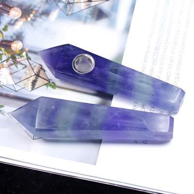 China From China Factory Wholesale Fluorite Pipe Smoking Pipe Blue Purple Crystal Pipe Directly for sale