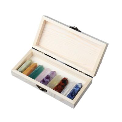 China Europe 9pcs/set Amethyst Rose Quartz Healing Stone Magic Wand Magic Wand Wooden Box DIY Point Natural Crystal Magic Wand for sale