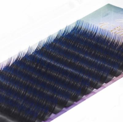 China Nature Looking Veteran Colored Gradient Blue Silk Eyelash Extensions Individual With Wick Packaging Box for sale