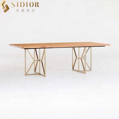 China High Quality Home Dining Table Convertible Top Ash Solid Wood Finished Furniture Table With Stainless Steel Base for sale