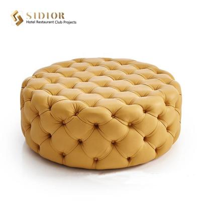 China Hot Selling China Tufted Yellow Furniture Leisure Velvet Fabric Storage Stools Living Room Round Ottoman Foot Stool for sale