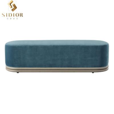 China Modern Blue Bedside Ottoman Bench Bed End Stool Modern Professional Home Decor Bedroom Workmanship for sale