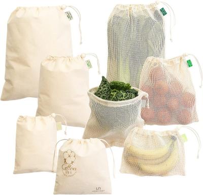 China Eco-Friendly Reusable Mesh Produce Bags - Organic Cotton Eco Produce Bags Washable Cotton Produce Bags For Fruit And Vegetable Storage for sale