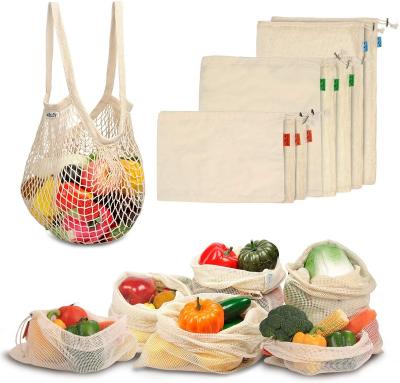 China Eco - Friendly Organic Cotton Mesh Grocery Bags With Drawstring And Tare Label , Zero Waste Eco - Friendly Washable Bags For Fruit / Veggies for sale