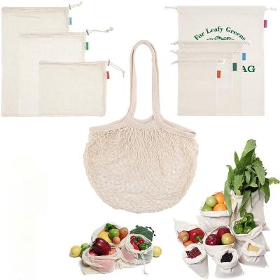 China Eco-Friendly Produce Bags Cotton Mesh Bags 6 Packs For Groceries And Storage With Tare Weight On Labels Double-stitched seams for sale