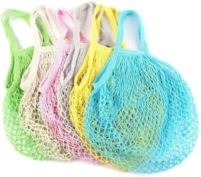 China Durable Zero Waste Reusable/Washable Cotton Mesh Handbag Long Handle/Short Handle Net Tote Bags Shopping Bags for sale