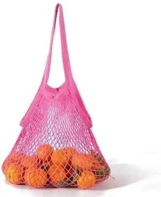 China Durable Cotton Market String Reusable Net Shopping Tote Long Handles Bag For Fruits And Vegetables for sale