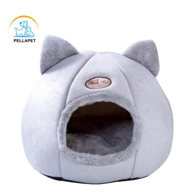 China Warm Fluffy Dog Bed Cat Shaped Nest Bed House Partially Enclosed Winter Deep Sleep Dog Bed Custom Viable for sale