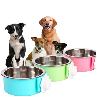 China Removable Dog Bowl Crate Water Food Feeder Rolls Cage Crate Cup For Cat Puppy Pets Stainless Steel Hanging Dog Bowl for sale