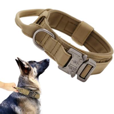 China Military Tactical Pet Collar Durable Metal Buckle Training Padded Nylon Adjustable Heavy Duty Dog Collar With Handle For Large Dogs for sale