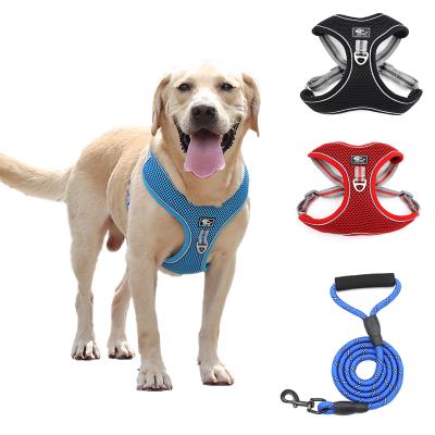 China Wholesale Custom OEM Fashion Reflective Breathable Traction Padded Dog Padded Dog Harness And Leash Set Mesh Pet Harness Vest No for sale