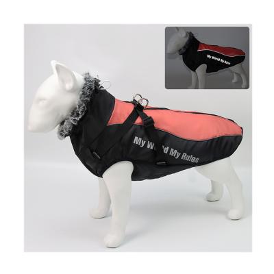 China Durable Waterproof Large Dog Clothes Winter Dog Coat With Harness Collar Large Furry Warm Pet Clothes Dog Jacket for sale