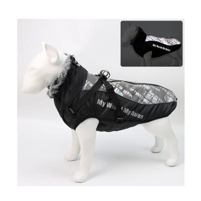 China Durable Waterproof Large Dog Clothes Winter Dog Coat With Harness Collar Large Furry Warm Pet Clothes Dog Jacket for sale