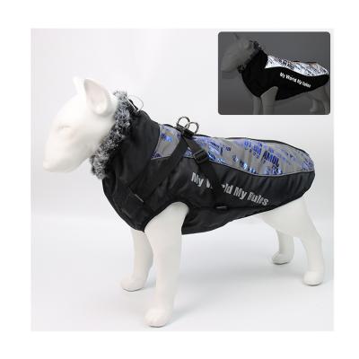 China Durable Waterproof Large Dog Clothes Winter Dog Coat With Harness Collar Large Furry Warm Pet Clothes Dog Jacket for sale