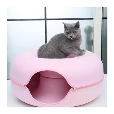 China Sustainable Factory Wholesale Comfortable Donut Shape Tunnel Cats Felt Cat Nest Tunnel Felt Donut Cat Cave for sale