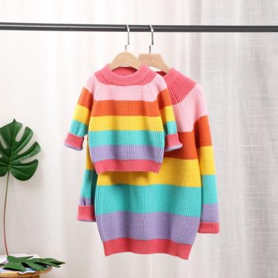 China Mum Girls Kids Anti-pilling Falling Color Rainbow Sweater Family Quilting Matching Warm Clothing Knit Outfits for sale