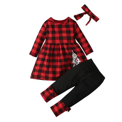 China Polyester Baby Clothes 2 Piece Plaid Autumn Long Sleeve Baby Clothing Girl Christmas Outfit For Babies for sale