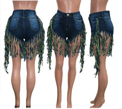 China New Breathable Women Stylish Short Jeans With Tassel Sanded Casual Shorts for sale