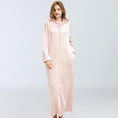 China Custom Thermal Women Sleepwear Zipper Bathrobe Flannel Nightgown for sale